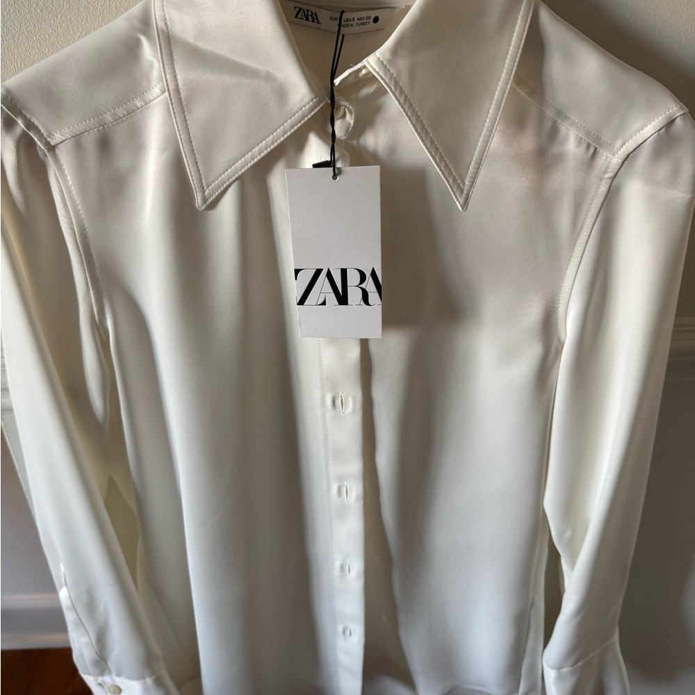 ZARA White Satin Blouse